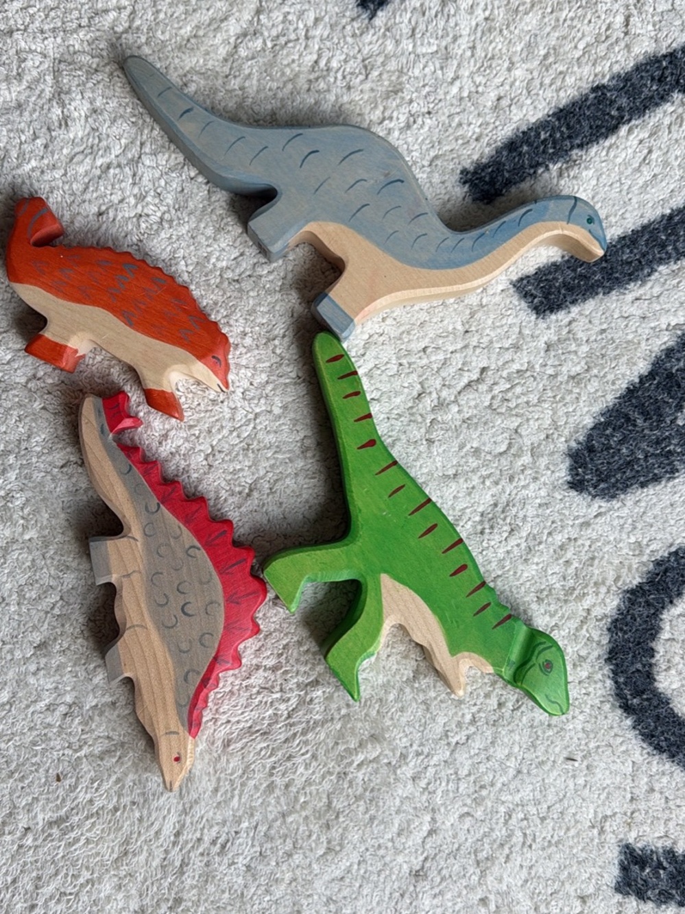 Colorful Wooden Dinosaur Playset - Green, Red, Gray, Orange